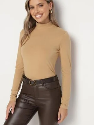 Ciemnobeżowa Bawełniana Bluzka na Długi Rękaw z Półgolfem Riabeth glo-story