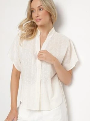 Ciemnobeżowa Bawełniana Koszula z Ozdobnym Haftem Teladwena ambitionfly