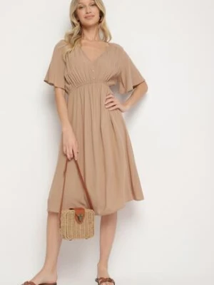 Ciemnobeżowa Bawełniana Sukienka o Rozkloszowanym Fasonie Liranelle defox