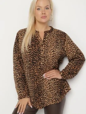 Ciemnobeżowa Bluzka z Trójkątnym Dekoltem i Guziczkami Pastelis christy