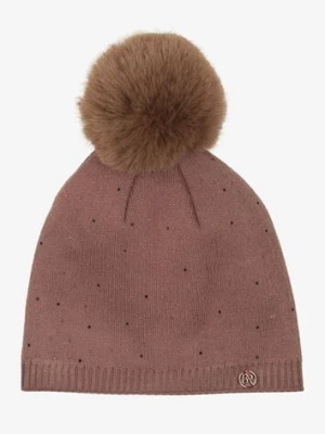 Ciemnobeżowa Czapka z Wiskozą z Futrzanym Pomponem i Cyrkoniowym Zdobieniem Jackitha