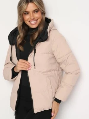 Ciemnobeżowa Dwustronna Kurtka Pikowana Ozdobiona Sznurkami Mivvena