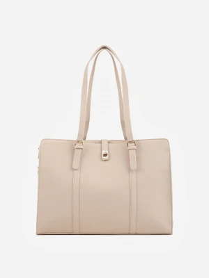 Ciemnobeżowa Elegancka Torebka Aktówka z Regulowanym Paskiem Crossbody Paliphae Caely Beżowy