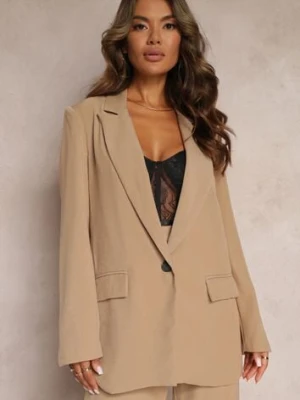 Ciemnobeżowa Gładka Klasyczna Marynarka z Guzikiem i Kieszeniami Electrane retro & icone