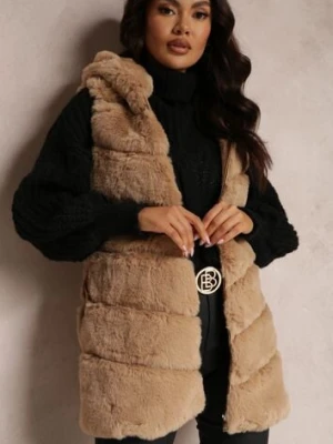 Ciemnobeżowa Kamizelka Futrzana z Kapturem Nedelcu j&x