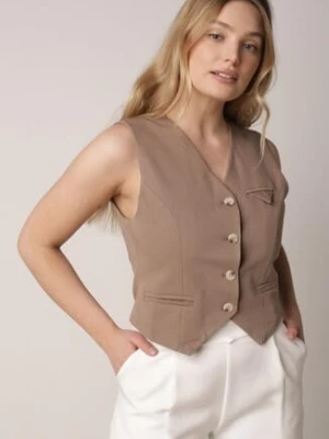 Ciemnobeżowa Kamizelka Garniturowa z Imitacją Kieszonek Mawelin bisou's project