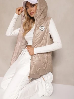 Ciemnobeżowa Kamizelka z Kapturem Ozdobą i Pikowaniem Desirala swest