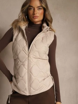 Ciemnobeżowa Kamizelka z Odpinanym Kapturem i Pikowanym Wzorem Tiozarе j.style