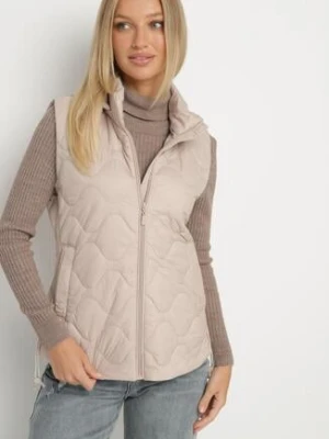 Ciemnobeżowa Kamizelka z Odpinanym Kapturem Ozdobiona Pikowaniem Cirisse j.style
