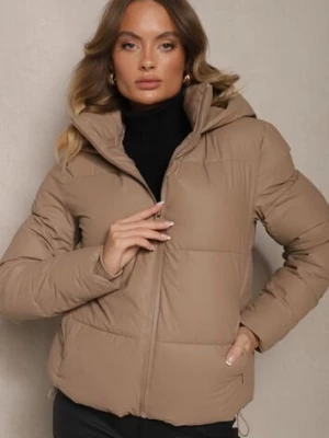 Brązowa Klasyczna Kurtka z Pikowanymi Przeszyciami Kapturem i Kieszeniami Anrinna swest