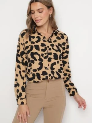 Ciemnobeżowa Koszula w Panterkę z Bawełną Efariela wei wei