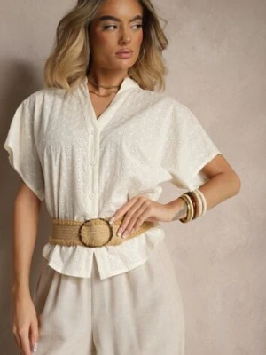 Ciemnobeżowa Koszula z Bawełny Ozdobiona Haftem Teladwenna ambitionfly