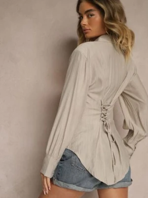 Ciemnobeżowa Koszula z Usztywnioną Linią Ramion i Wiązaniem Meroniela lily rose