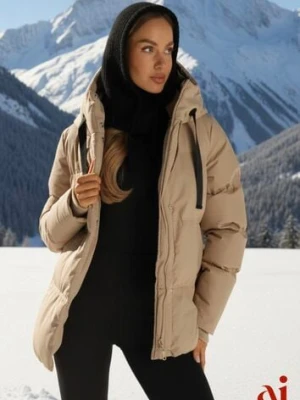 Ciemnobeżowa Kurtka Basic Pikowana z Nieodpinanym Kapturem Vertirya