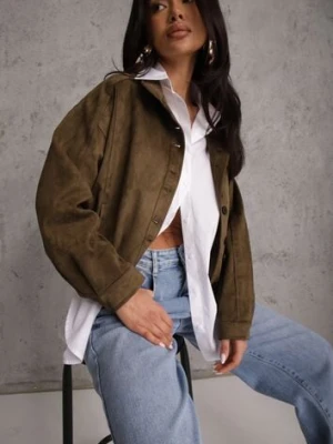 Ciemnobeżowa Kurtka Bomber Jacket Ozdobiona Guzikami Quilimi