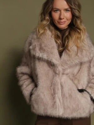 Ciemnobeżowa Kurtka Futerko z Ozdobnym Kołnierzem Devrenna elsa.m by may