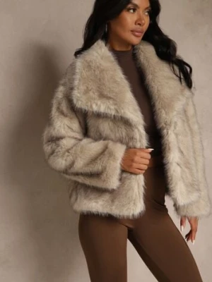 Ciemnobeżowa Kurtka Futrzana Ozdobiona Kołnierzem Avelire elsa.m by may