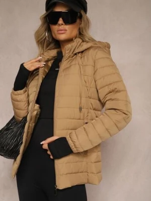 Ciemnobeżowa Kurtka Ozdobiona Pikowaniem Wykończona Sznurkami i Kapturem Mivissa jstyle