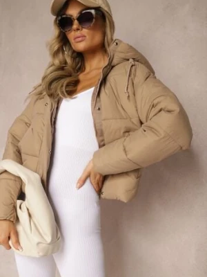 Ciemnobeżowa Kurtka Pikowana Puffer z Kapturem Mivvia J.style Beżowy
