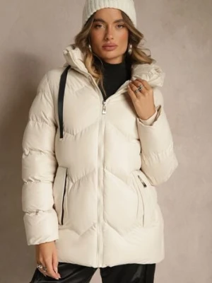 Ciemnobeżowa Kurtka Pikowana z Kapturem i Sznurkami Oleanesa j.style