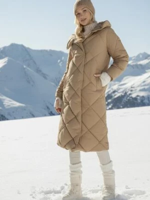 Ciemnobeżowa Kurtka Płaszcz z Geometrycznym Pikowaniem Johnatta j.style