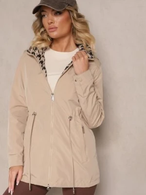Ciemnobeżowa Kurtka w Stylu Parki ze Ściągaczem w Talii Arivienne jstyle