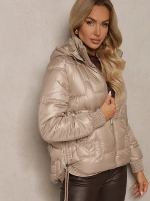 Ciemnobeżowa Kurtka z Odpinanym Kapturem Dłuższym Tyłem i Ściągaczami z Pikowanym Przeszyciem Zinlea swest