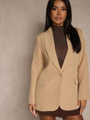 Ciemnobeżowa Marynarka z Ozdobną Imitacją Kieszeni Nilzedi new collection