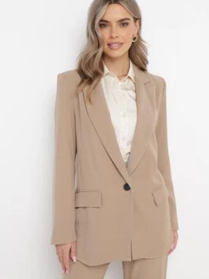 Ciemnobeżowa Marynarka Zapinana na Guzik z Kieszeniami Polxeni retro & icone