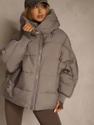 Ciemnobeżowa Oversizowa Kurtka Puffer z Kaputrem Mevenassa Rosse Line Beżowy