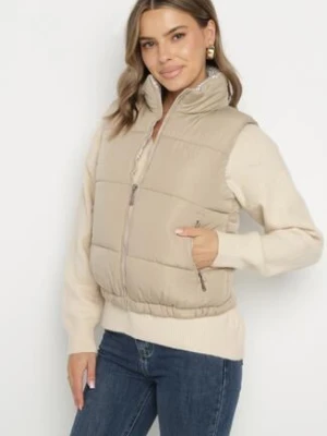 Ciemnobeżowa Pikowana Kamizelka z Ozdobną Podszewką Olianela j.style