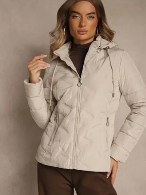 Ciemnobeżowa Pikowana Kurtka Przejściowa z Kapturem z Możliwością Odpięcia Olantta romee's