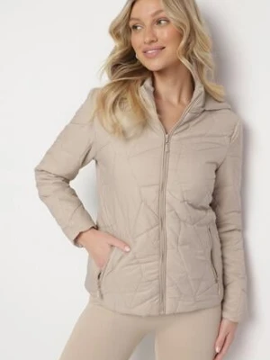 Ciemnobeżowa Pikowana Kurtka Przejściowa z Odpinanym Kapturem Ninorwena j.style