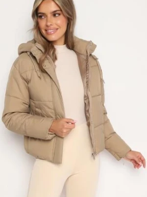 Ciemnobeżowa Pikowana Kurtka Puffer z Kapturem Miviera jstyle