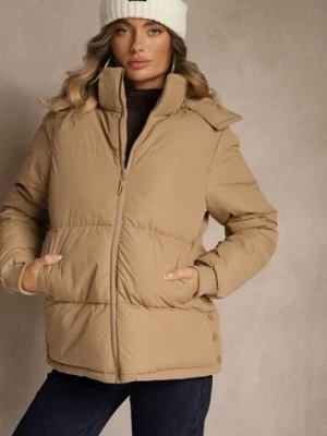 Ciemnobeżowa Pikowana Kurtka z Odpinanym Kapturem Lucane j.style