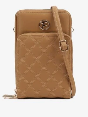 Ciemnobeżowa Pikowana Mała Torebka Etui z Metaliczną Ozdobą Illuria caely