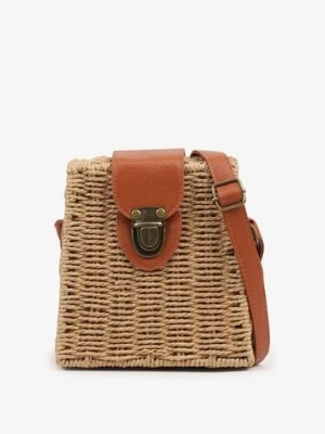 Ciemnobeżowa Pleciona Torebka Listonoszka o Geometrycznym Kształcie Felowena caely