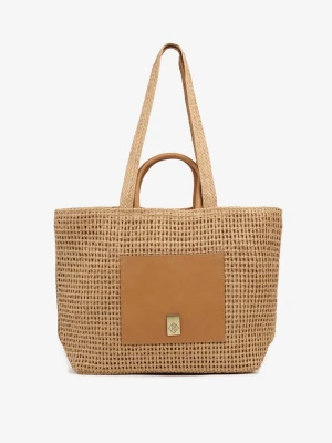 Ciemnobeżowa Pleciona Torebka Shopper z Metaliczną Ozdobą Feleriona Caely Beżowy