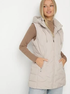 Ciemnobeżowa Przejściowa Kamizelka o Taliowanym Kroju z Kapturem Olendra romee's