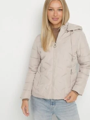 Ciemnobeżowa Przejściowa Kurtka z Pikowanymi Przeszyciami i Odpinanym Kapturem Olunea romee's