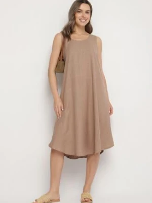 Ciemnobeżowa Rozkloszowana Klasyczna Sukienka Lunetira h&s