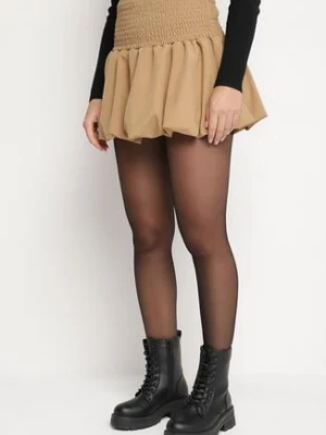 Ciemnobeżowa Rozkloszowana Spódnica Bufiasta z Elastyczną Gumką w Pasie Hetilda lovery