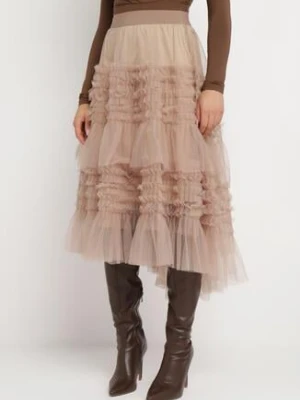 Ciemnobeżowa Rozkloszowana Spódnica z Falbankami Warda elsa.m by may
