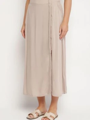Ciemnobeżowa Spódnica z Wiskozy o Rozkloszowanym Kroju Galinelle fresh made
