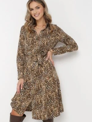 Ciemnobeżowa Sukienka Koszulowa w Panterkę Vesenil by swan