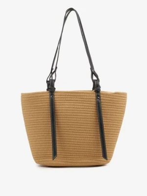 Ciemnobeżowa Szydełkowa Torebka Typu Shopper z Bawełny Mevonna