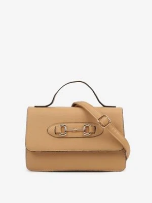 Ciemnobeżowa Torebka Listonoszka z Ozdobnym Zapięciem z Paskiem Nanilira fashion&bags