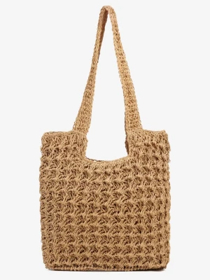 Ciemnobeżowa Torebka Plażowa Typu Shopper w Stylu Boho Galira Versoli Beżowy