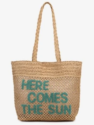 Zdjęcie produktu Ciemnobeżowa Torebka Shopper z Plecionki z Napisem Ulolanea