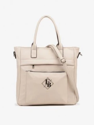 Ciemnobeżowa Torebka Shopperka z Metaliczną Aplikacją i Dodatkowym Paskiem na Ramię Idalenna caely